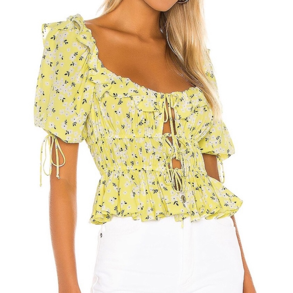 For Love & Lemons Chrysanthemum Tie Front Top Yellow